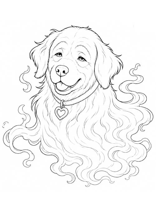Coloring page of a beloved ghostly pet dog