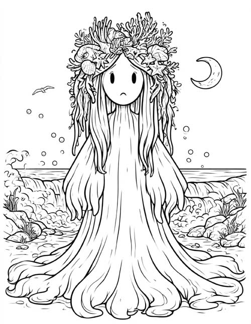 coloring page of a seaside ghost