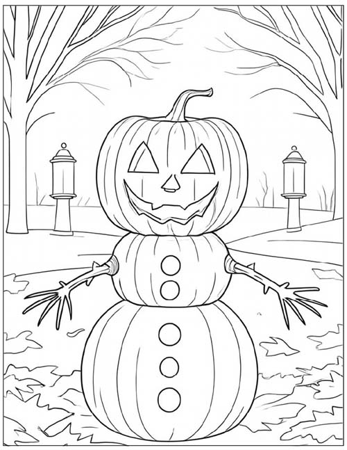snowman jack-o-lantern coloring page