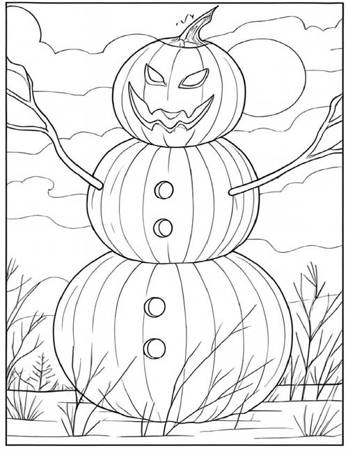 snowman jack-o-lantern coloring page