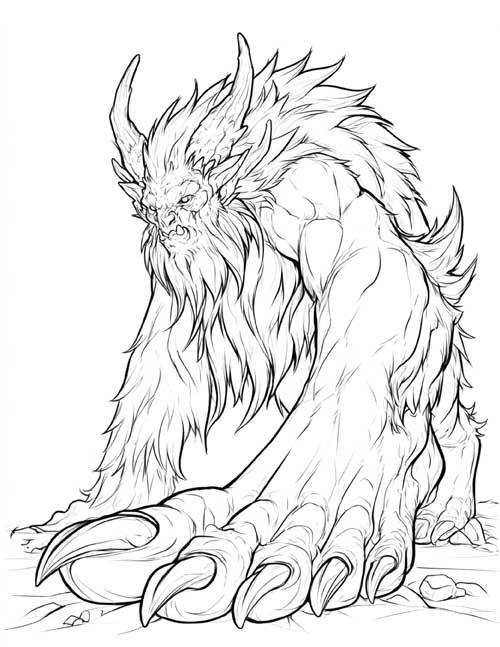 coloring page of a monster with a big foot