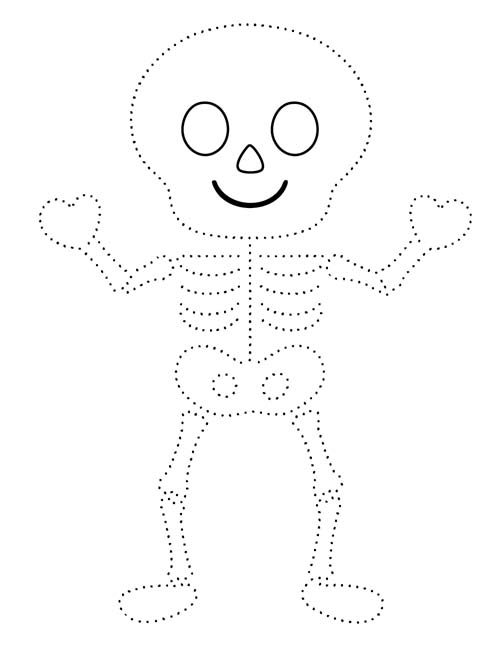 easy Halloween outline coloring page of a skeleton