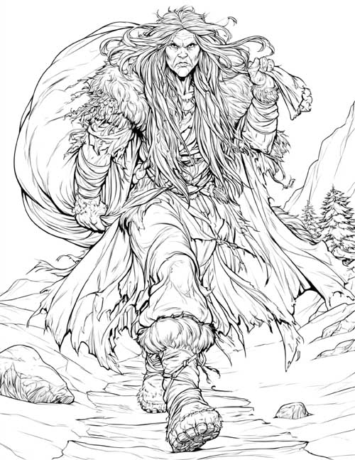 Coloring page of Grýla, the Icelandic troll witch