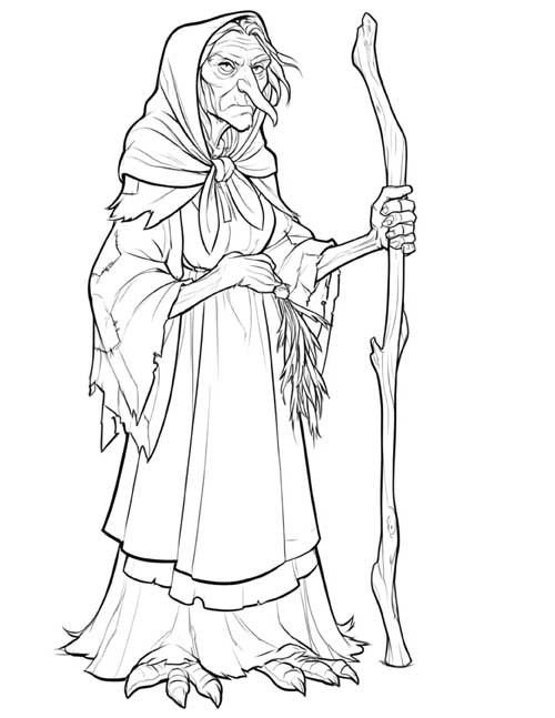 Coloring page of Kikimora, the Slavic house spirit