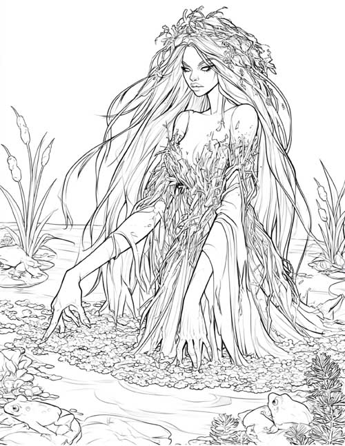 Coloring page of Jenny Greenteeth, the river hag