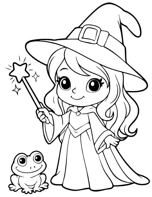 Preschool coloring page of an enchantress