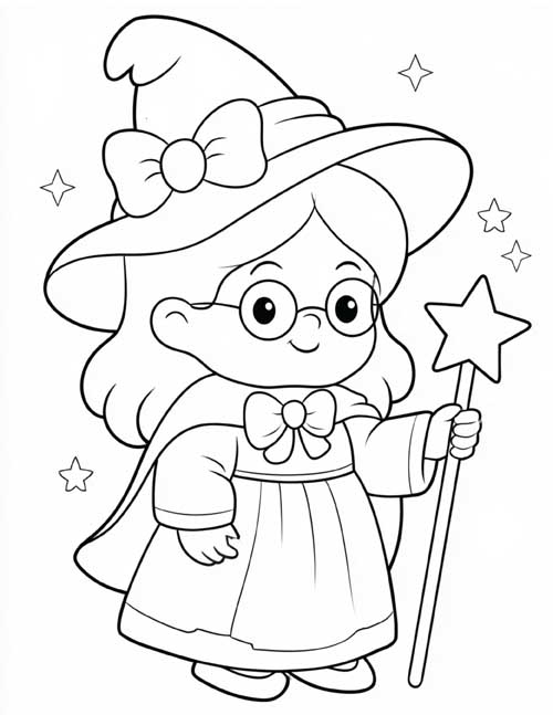 Preschool coloring page of a fairy godmother