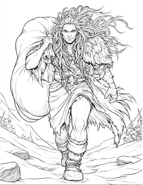 realistic coloring page of Grýla, the Icelandic troll witch