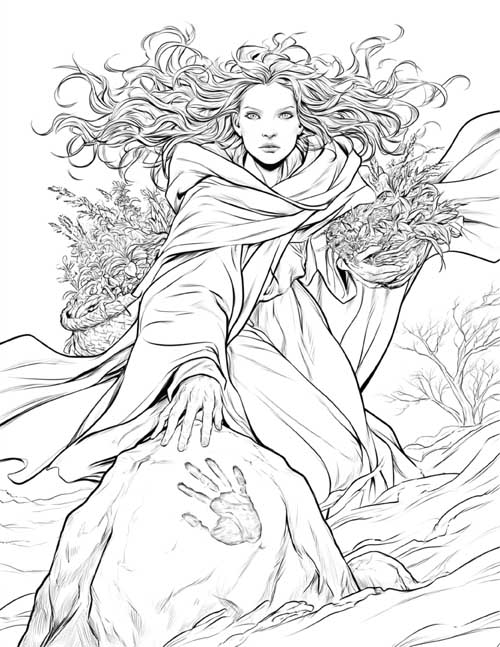 Coloring page of Moll Dyer in the snow