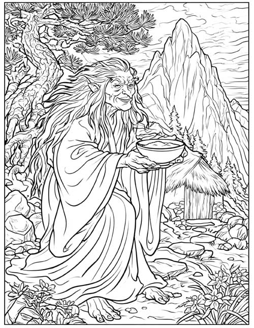 Coloring page of Yamauba, the Japanese mountain witch