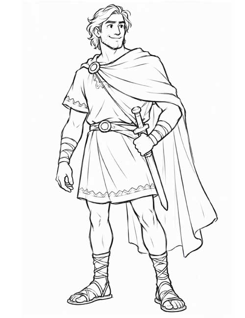 black and white sketch drawing of Odysseus