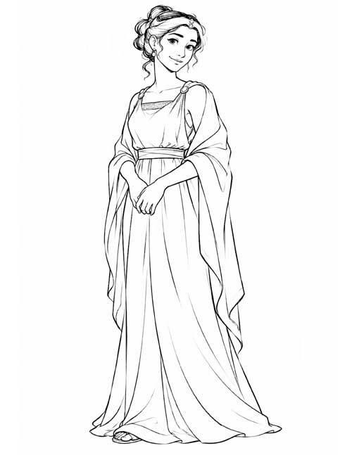 Sketch drawing coloring page of Penelope, queen of Ithaca