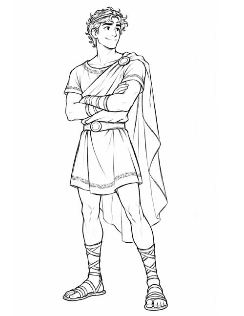 black and white sketch drawing of Telemachus