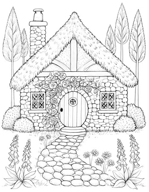 detailed coloring page of grandmother's house