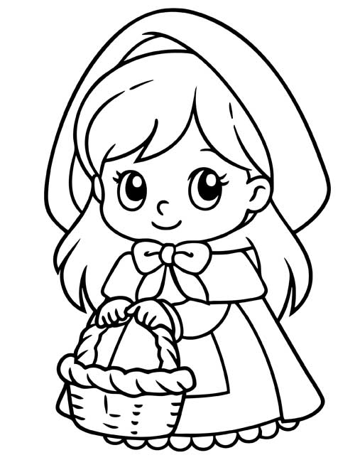 Preschool coloring page of little red ridinghood with a basket