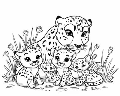 cheetah and her cubs coloring page
