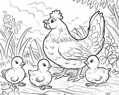 hen and her chicks coloring page
