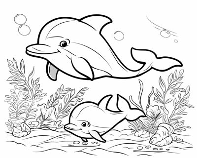 dolphin and her calf coloring page