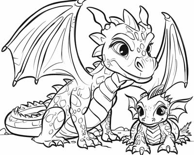 dragon and her whelpling coloring page