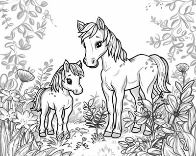 horse and her foal coloring page