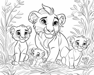 lioness and her cubs coloring page