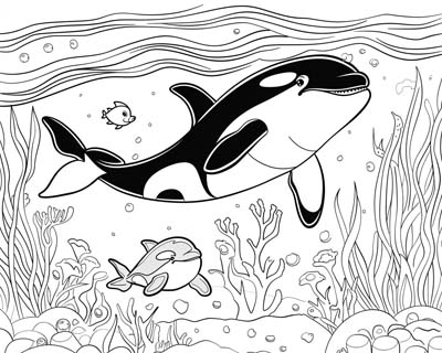 orca and her calf coloring page