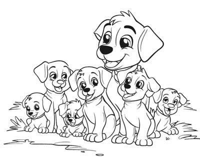 dog and her puppies coloring page