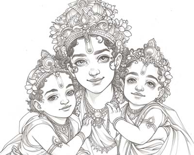 coloring page of Sita and her twin boys