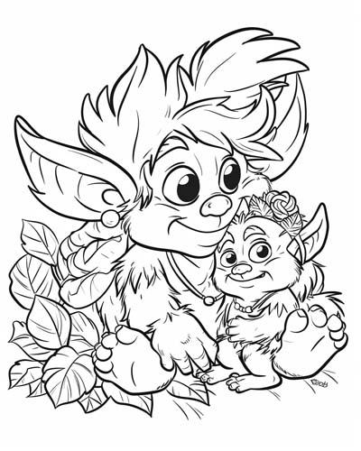 troll and her daughter coloring page