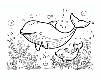 whale and her calf coloring page