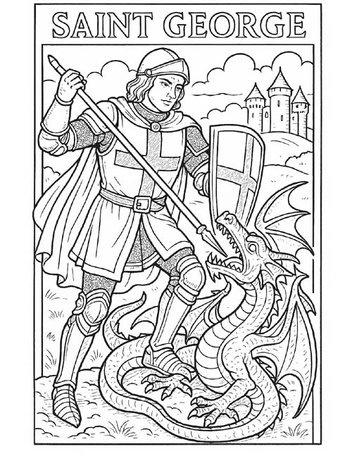 labeled coloring page of St George