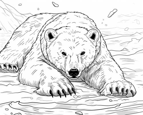 coloring page of a polar bear lying down