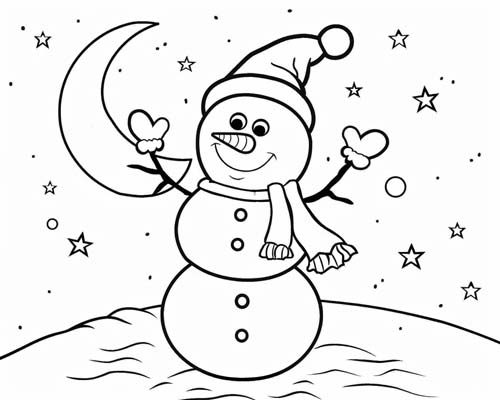 winter solstice coloring page of a snowman
