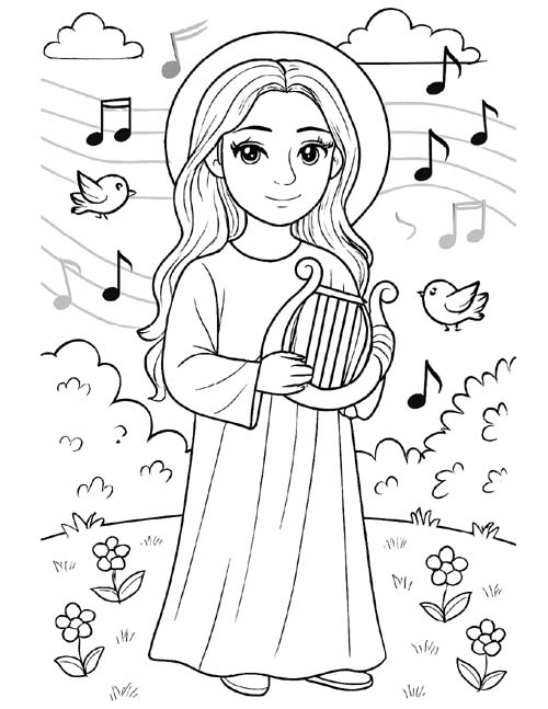 simple coloring page of St. Cecilia outside