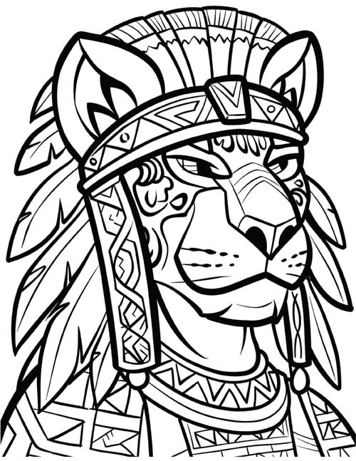 Aztec mythology coloring page of Tezcatlipoca the jaguar.  bold lines