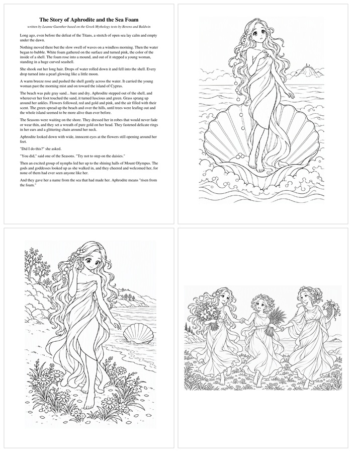 pdf package with Greek mythology story and coloring pages for the story of Adonis