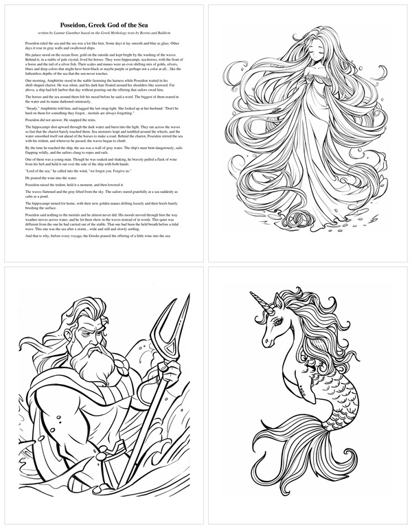 pdf package with Greek mythology story and coloring pages for the story of Adonis