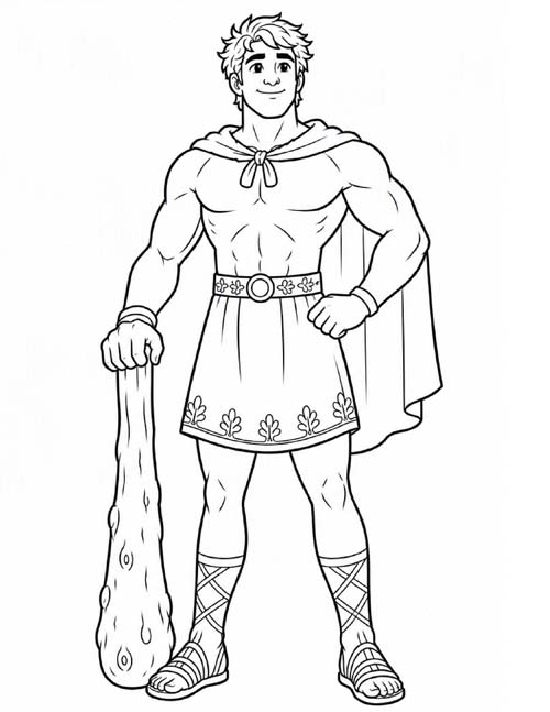 coloring page of the Roman hero Hercules with his club