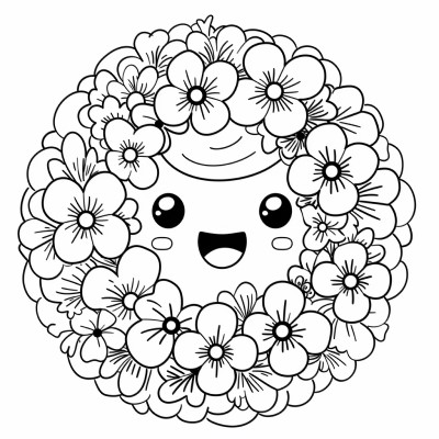 coloring page of a happy shamrock wreath