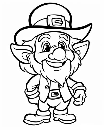 coloring page of a cheerful leprechaun