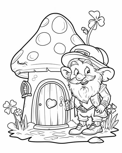coloring page of a leprechaun house
