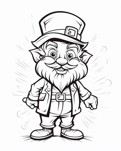 coloring page of a cheerful leprechaun
