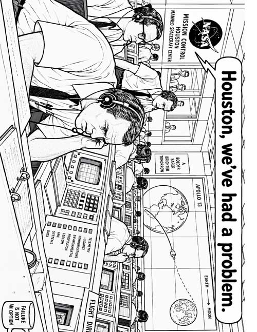 coloring page of Mission Control in Houston during Apollo 13