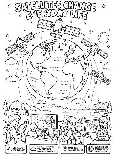 space satellite coloring page