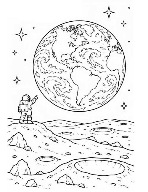 coloring page of the Earth seen from the Moon