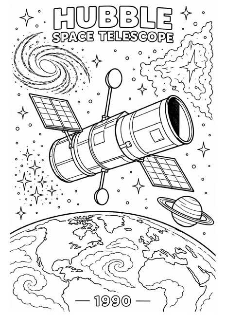 coloring page of the Hubble Space Telescope