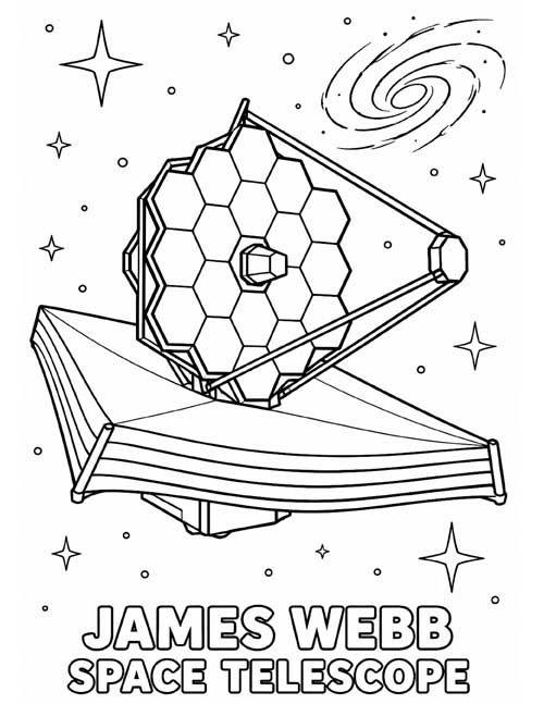coloring page of the James Webb Space Telescope with its honeycomb mirror