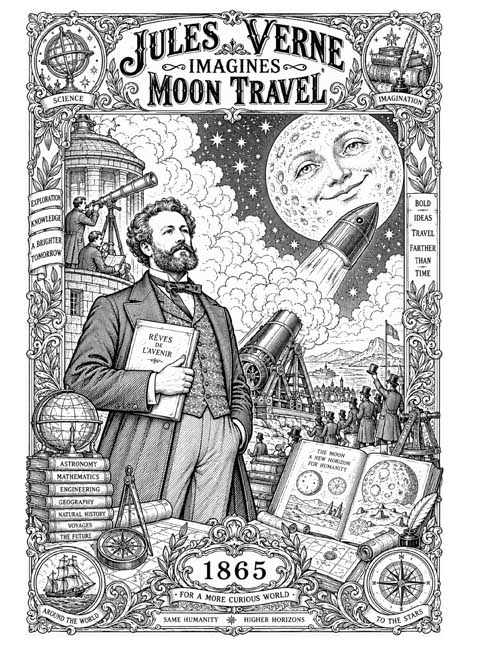 adult grayscale coloring page of Jules Verne