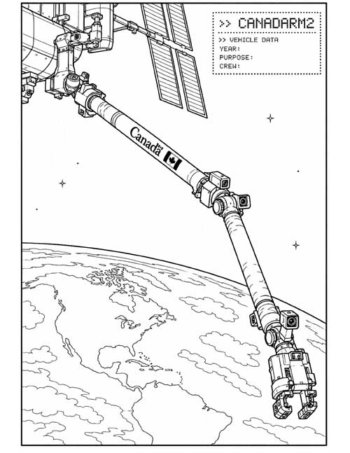 technical illustration for kids, coloring page of the Canadarm2