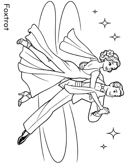 Cartoon coloring page of a couple dancing the foxtrot